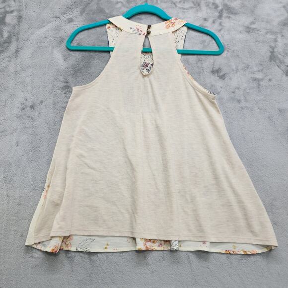JOLT Top Womens S Cream Floral Crochet Embroidered Trim Sleeveless Halter Tank - Picture 4 of 12